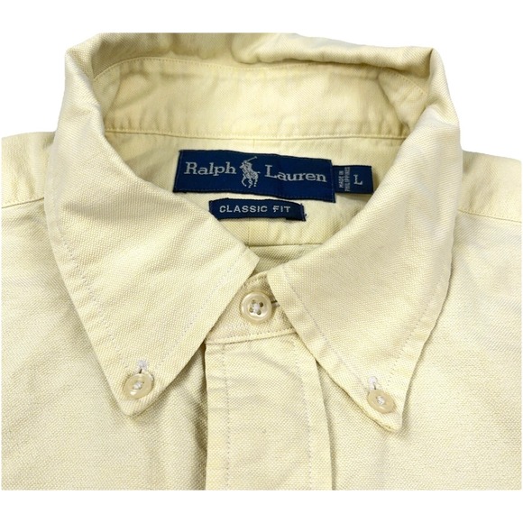 Ralph Lauren Shirt Men Large Yellow Button Up Classic Fit Oxford Cloth Pocket * - Picture 3 of 11